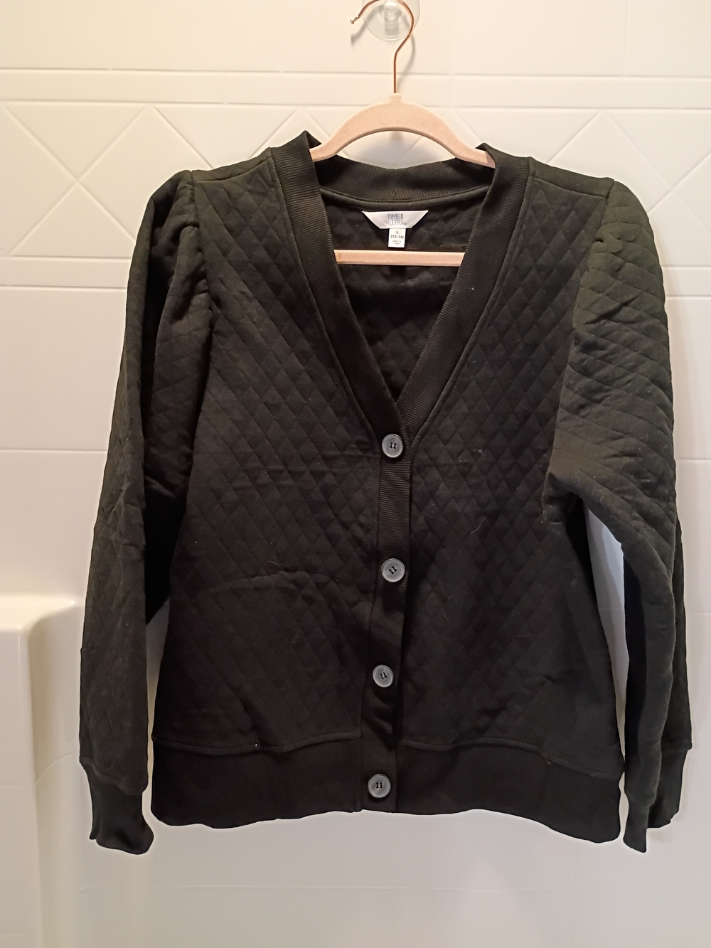 Time and Tru Quilted V-Neck Bomber Jacket - Black